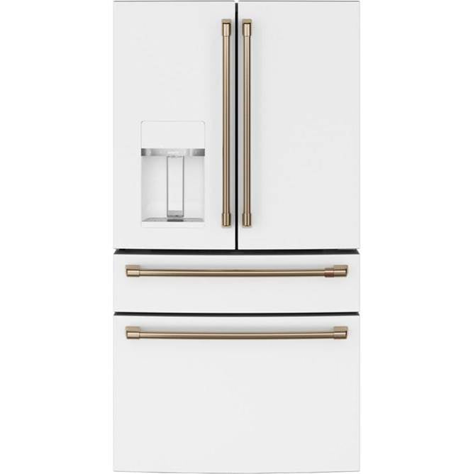 Cafe - Energy Star 22.3 Cu. Ft. Smart Counter-Depth 4-Door French-Door Refrigerator - Matte White with Brushed Bronze