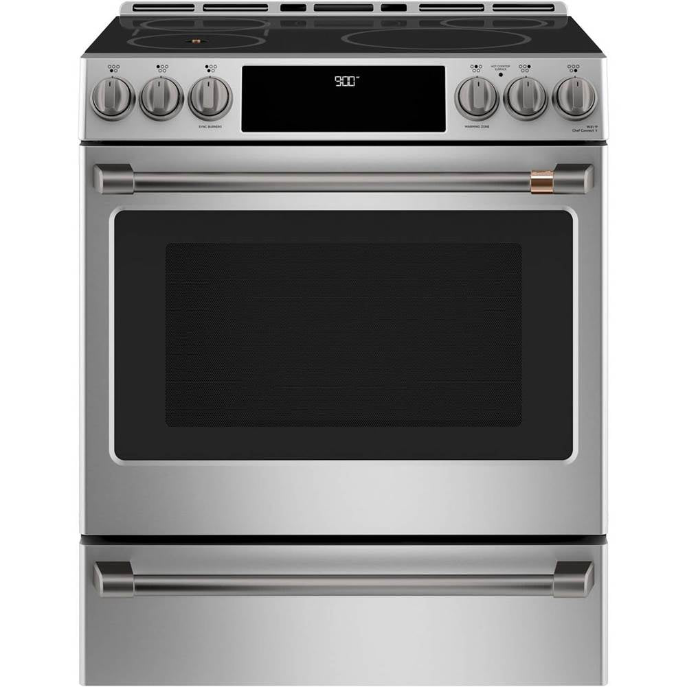 Cafe - CafeE 30'' Smart Slide-In Front Control Induction and Convection Range with Warming Drawer