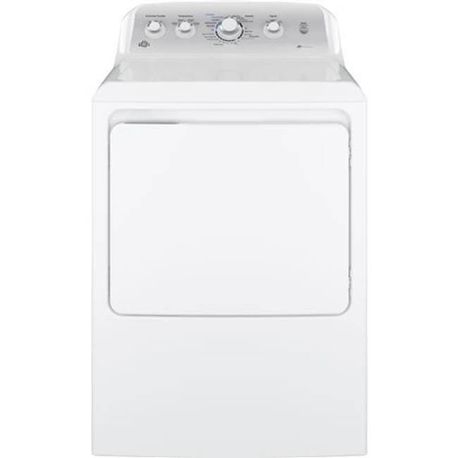 GE Appliances - GE 7.2 cu. ft. Capacity aluminized alloy drum Gas Dryer with HE Sensor Dry - White on White with Silver Backsplash