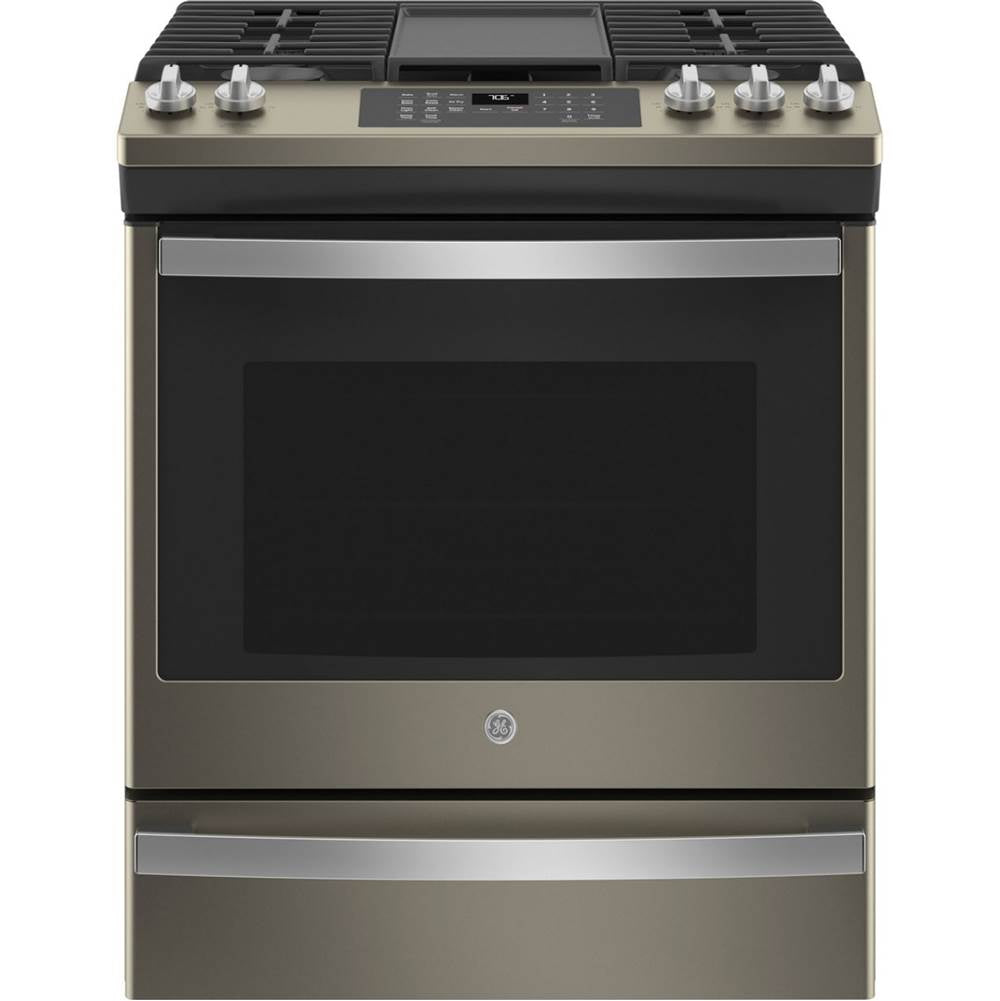 GE Appliances - 30'' Slide-In Front-Control Convection Gas Range with No Preheat Air Fry - Slate