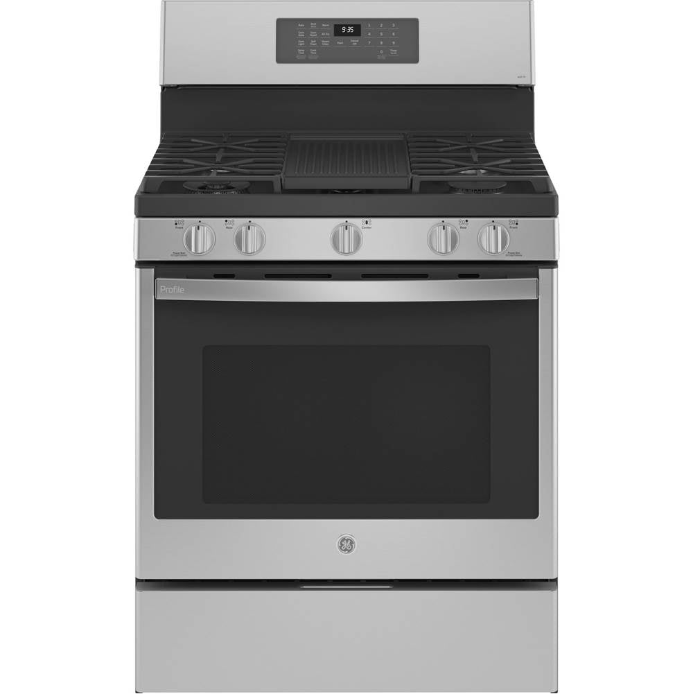 GE Profile Series - Smart 30'' Free-Standing Self Clean Gas Fingerprint Resistant Range With No Preheat Air Fry - Stainless Steel