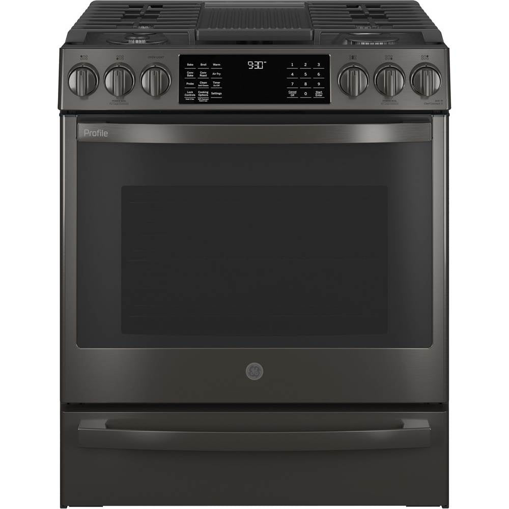 GE Profile Series - 30'' Smart Slide-In Front-Control Gas Range With No Preheat Air Fry - Black Stainless