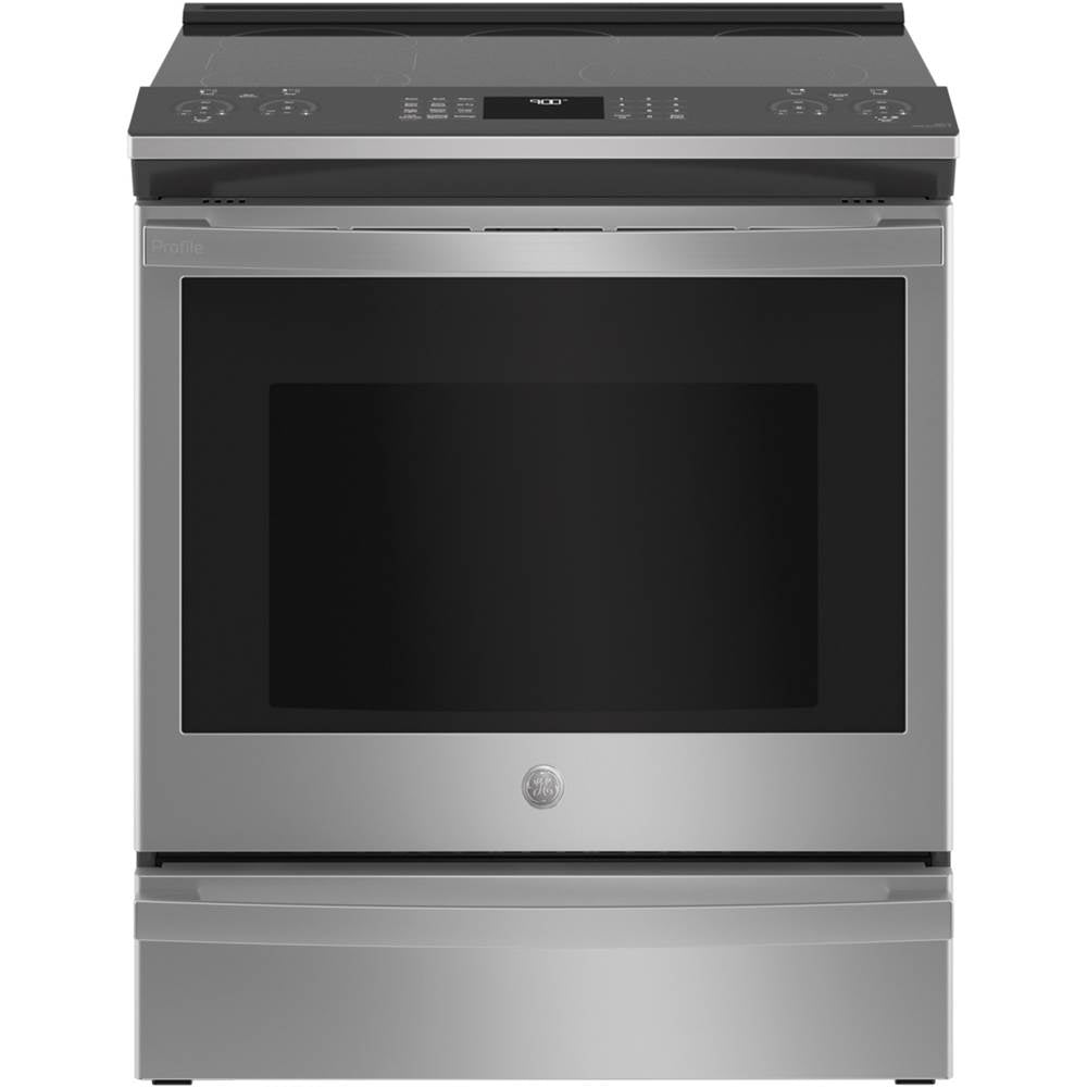 GE Profile Series - 30'' Smart Slide-In Electric Convection Fingerprint Resistant Range With No Preheat Air Fry - Stainless Steel
