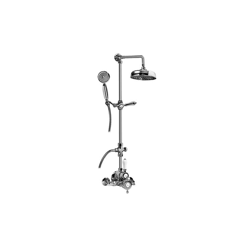 Graff - Adley Traditional Exposed Thermostatic Tub and Shower System - w/Metal Handshower Handle - Architectural White