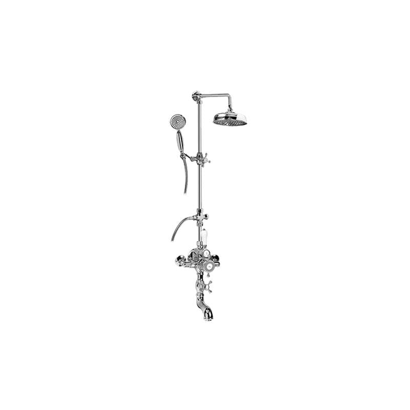 Graff - Adley Traditional Exposed Thermostatic Tub and Shower System - w/Metal Handshower Handle - Architectural White