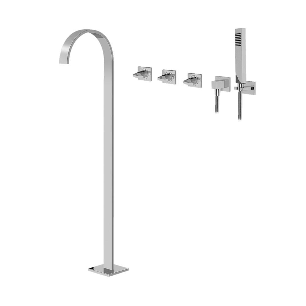 Graff - Sade Floor-Mounted Tub Filler w/Wall-Mounted Handshower & Diverter - Matte Black
