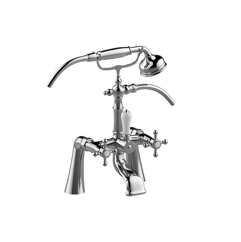 Graff - Adley Exposed Deck-Mounted Tub Filler w/Handshower Set - Vintage Brushed Brass