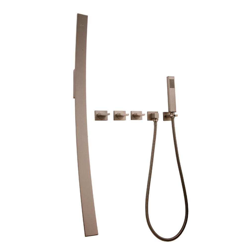 Graff - Luna Wall-Mounted Tub Filler w/Wall-Mounted Handles & Handshower Set - Steelnox Satin Nickel