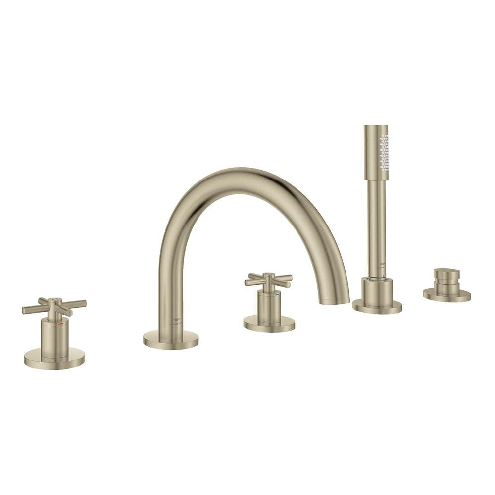 Grohe - 5-Hole 2-Handle Deck Mount Roman Tub Faucet with 1.75 GPM Hand Shower - Brushed Nickel