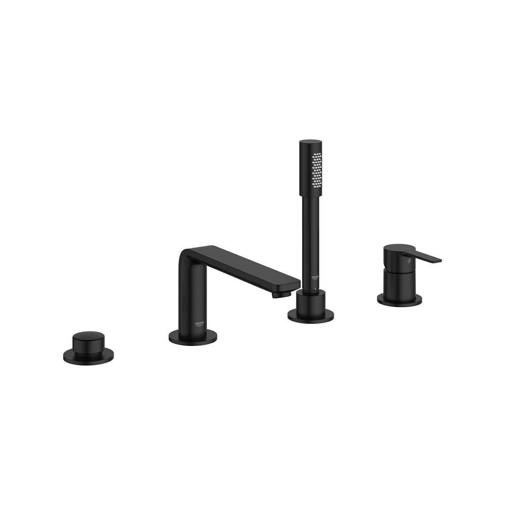 Grohe - 4-Hole Single-Handle Deck Mount Roman Tub Faucet with 1.75 GPM Hand Shower - Matte Black