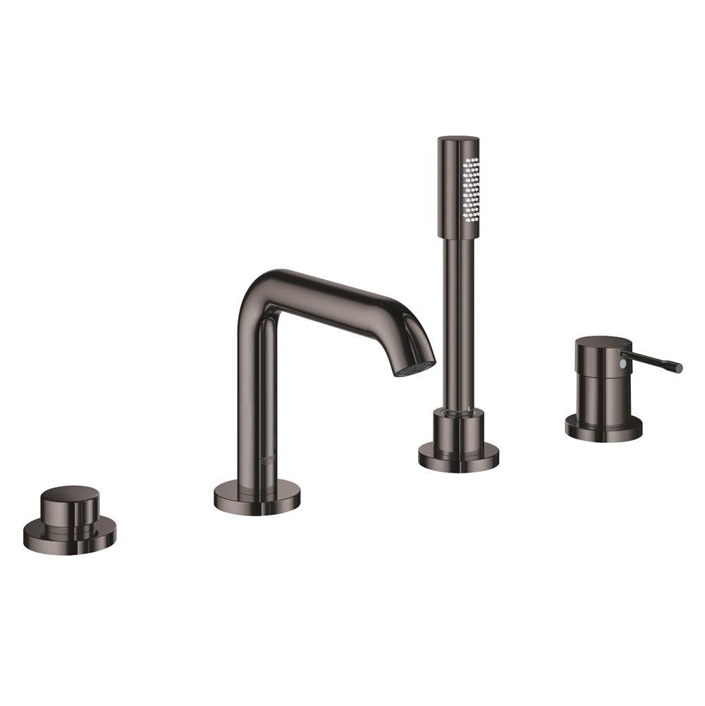 Grohe - 4-Hole Single-Handle Deck Mount Roman Tub Faucet with 1.75 GPM Hand Shower - Hard Graphite