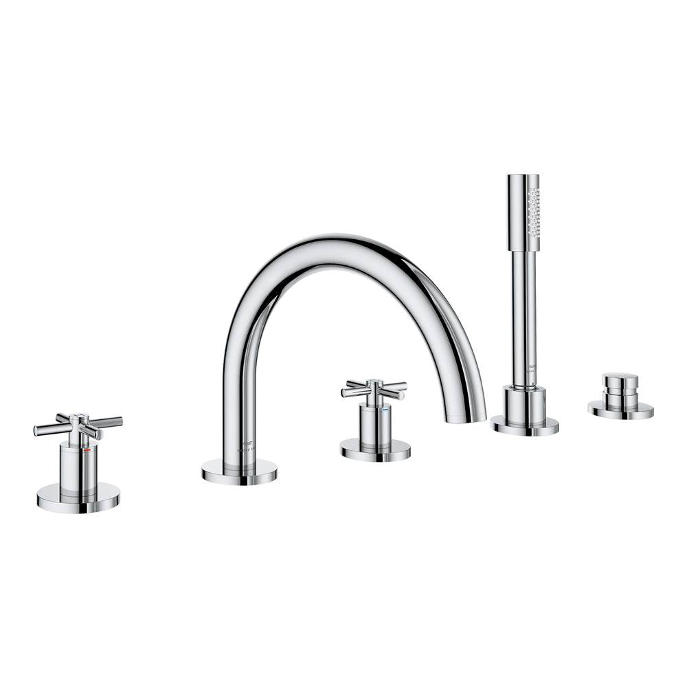 Grohe - 5-Hole 2-Handle Deck Mount Roman Tub Faucet with 1.75 GPM Hand Shower - Chrome