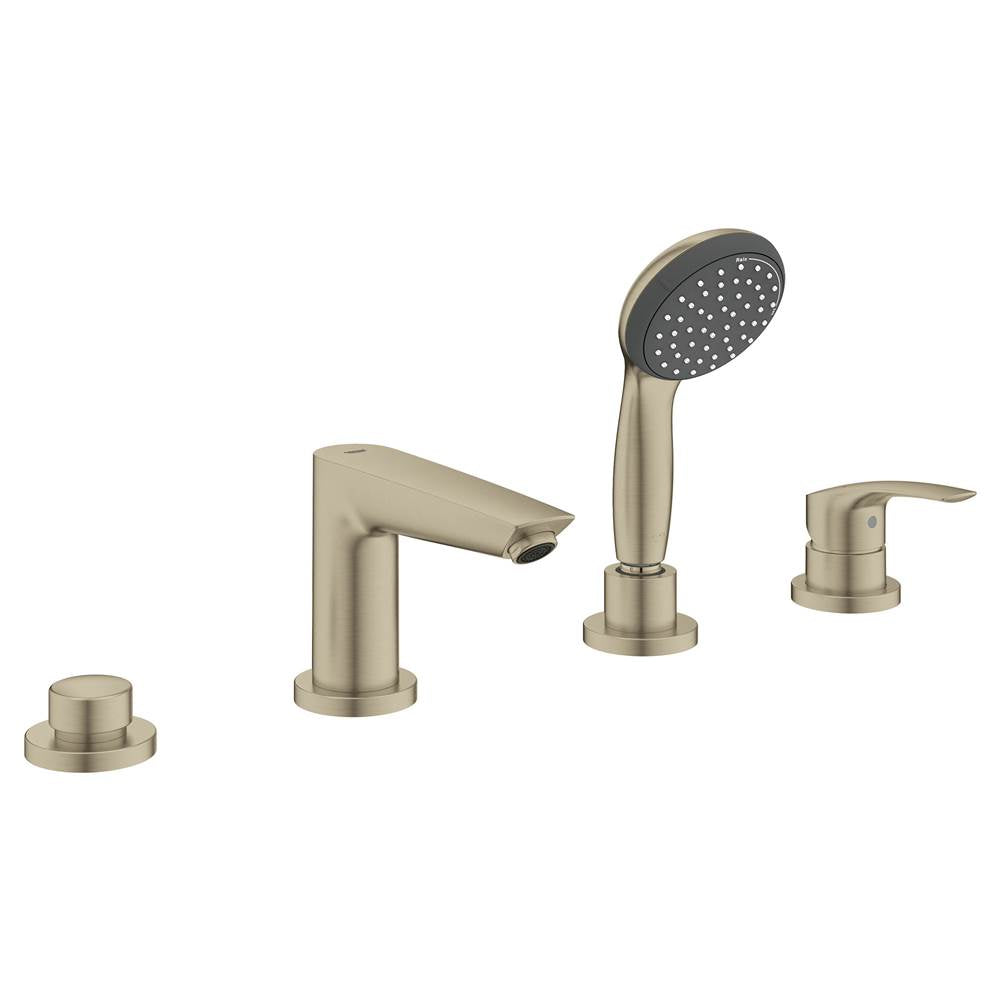 Grohe - 4-Hole Single Handle Deck Mount Roman Tub Faucet with 1.75 GPM Hand Shower - Brushed Nickel