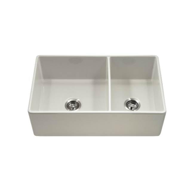 Hamat - Chelsea 33'' Apron-Front Fireclay 60/40 Double Bowl Kitchen Sink, Biscuit - Biscuit