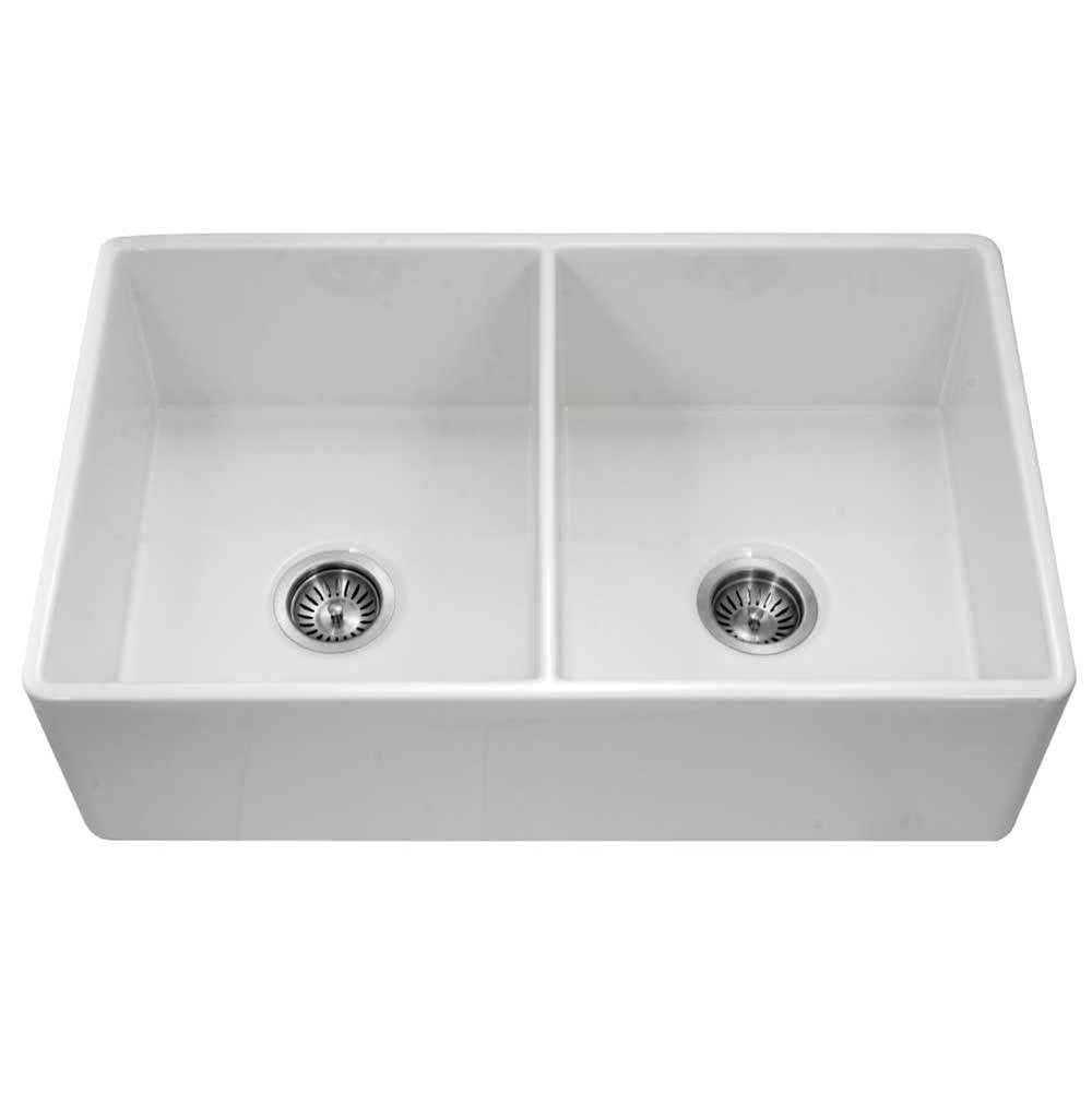 Hamat - Chelsea 33'' Apron-Front Fireclay Double Bowl Kitchen Sink, White - White
