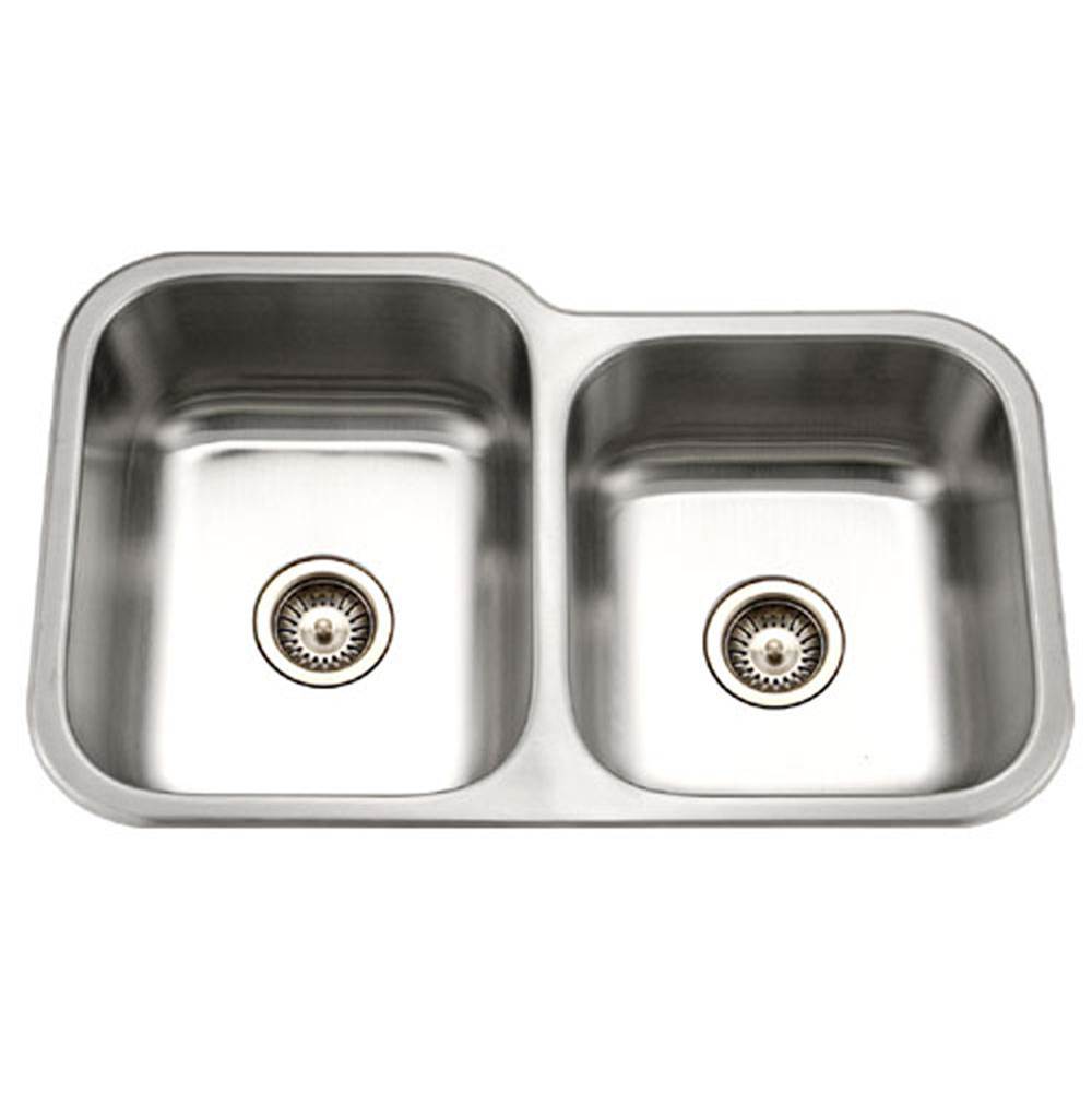 Hamat - Classic 32'' Undermount Stainless Steel 60/40 Double Bowl Kitchen Sink, Small Bowl Right - Stainless Steel