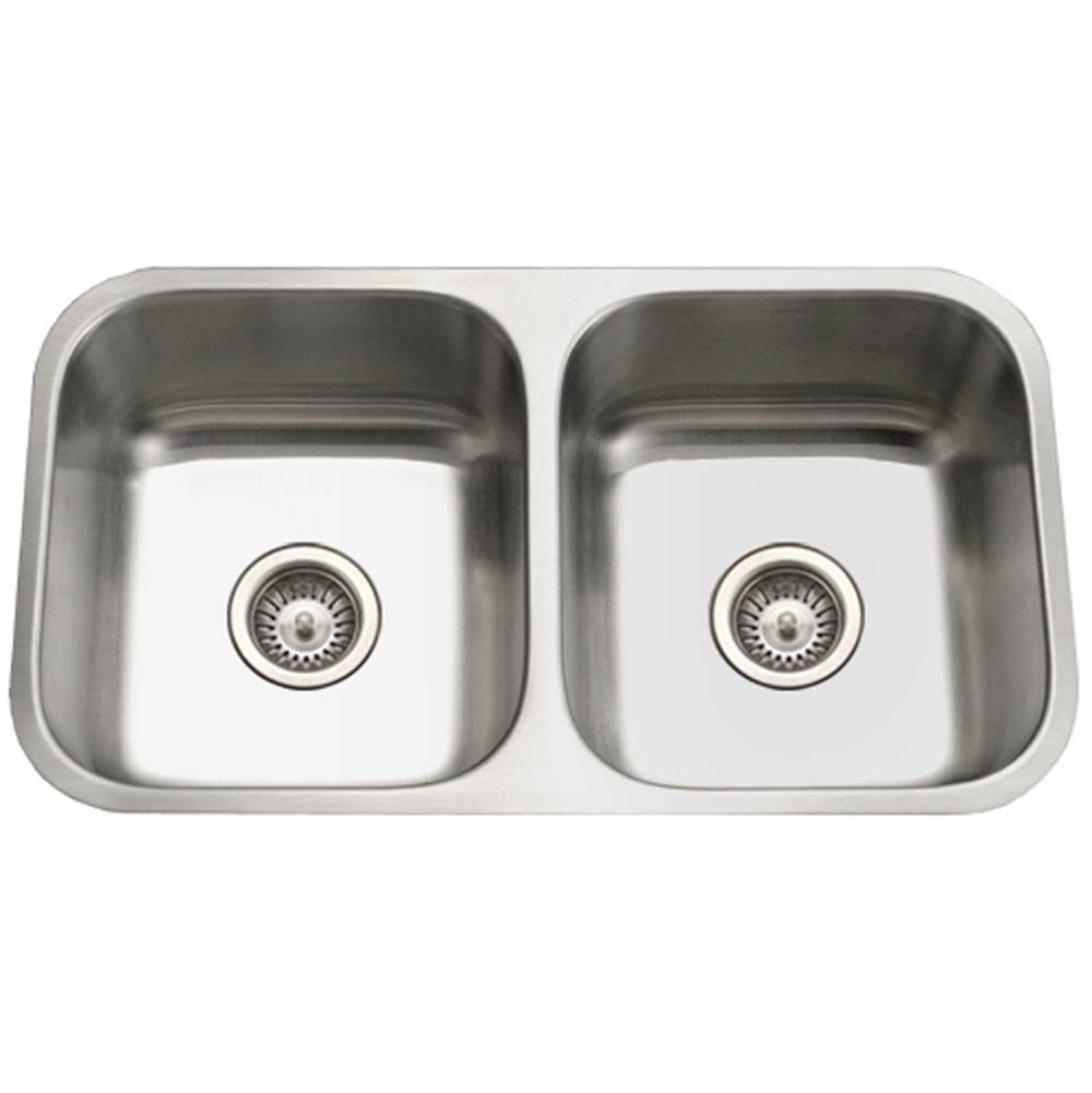 Hamat - Enterprise 32'' Undermount Stainless Steel 50/50 Double Bowl Kitchen Sink, 18 Gauge, Bulk Pack - Stainless Steel