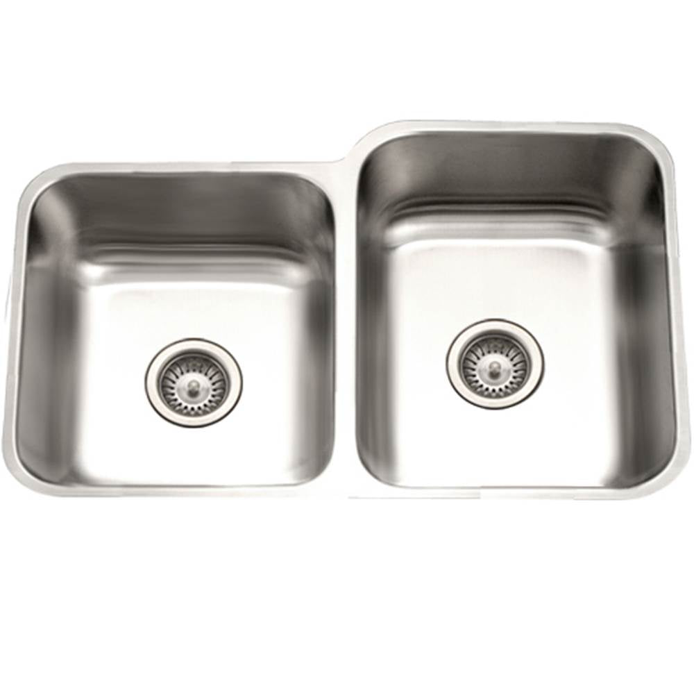 Hamat - Enterprise 32'' Undermount Stainless Steel 40/60 Double Bowl Kitchen Sink, Small Bowl Left, 18 Gauge - Stainless Steel