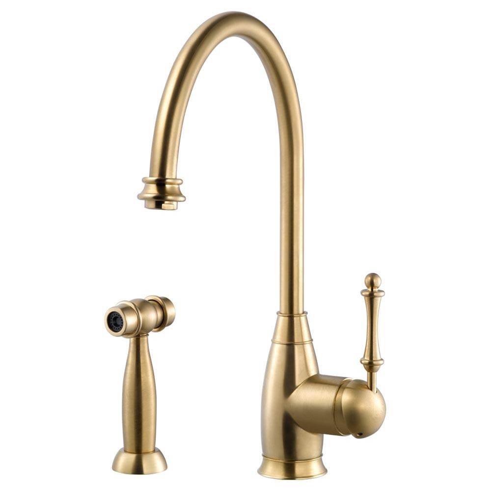 Hamat - Exeter Traditional Brass Single Lever Faucet with Side Spray in Brushed Brass - Brushed Brass