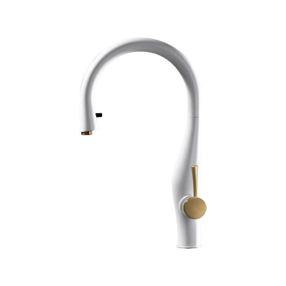 Hamat - Imagine Dual Function Hidden Pull Down Kitchen Faucet in Matte White and Matte Gold - Matte White With Matte Gold
