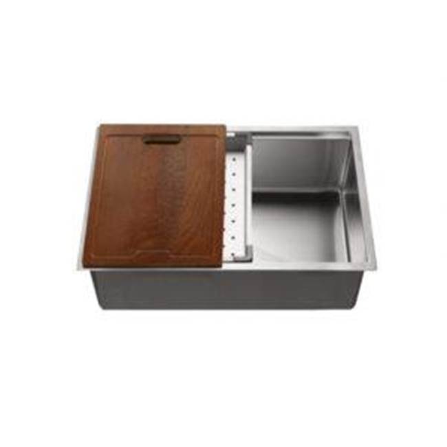 Hamat - Rendezvous 26'' Single Level Undermount 16GA Stainless Steel Single Bowl Sink with Sliding Platform - Stainless Steel