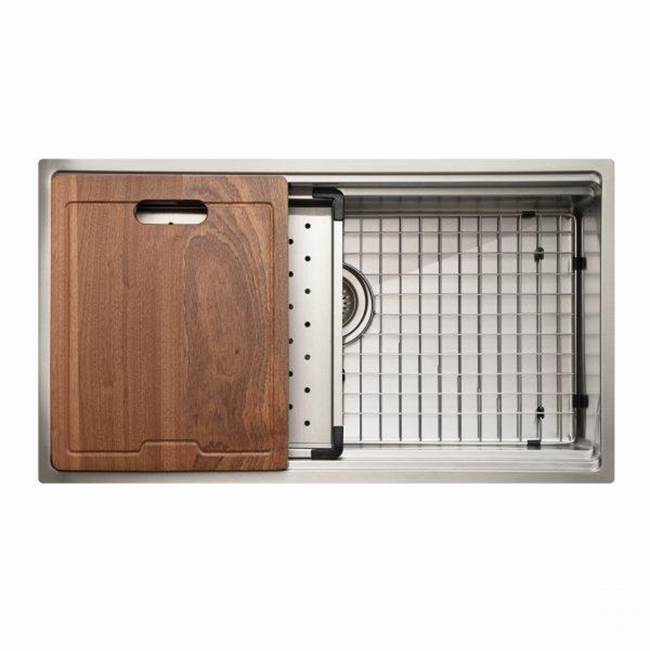 Hamat - Rendezvous 32'' Dual Level Undermount 18GA Stainless Steel Large Single Bowl Kitchen Sink with Sliding Platform - Stainless Steel