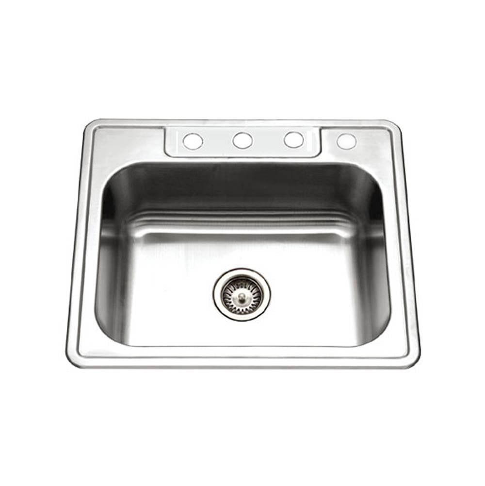 Hamat - Revive 25'' Topmount Stainless Steel 4-holes Single Bowl Kitchen Sink, 8'' Depth - Stainless Steel