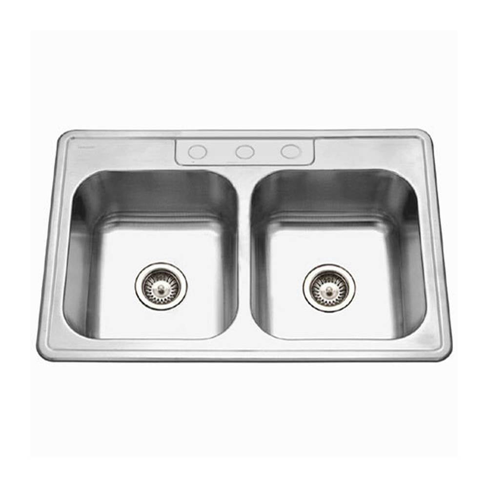 Hamat - Revive 33'' Topmount Stainless Steel 3-hole 50/50 Double Bowl Kitchen Sink, 9'' Depth, Bulk Pack - Stainless Steel