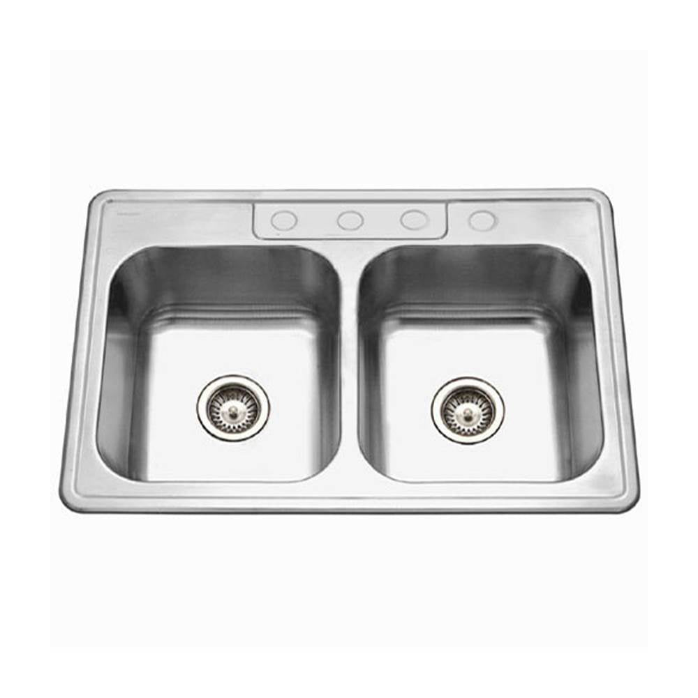 Hamat - Revive 33'' Topmount Stainless Steel 4-hole 50/50 Double Bowl Kitchen Sink, 9'' Depth, Bulk Pack - Stainless Steel