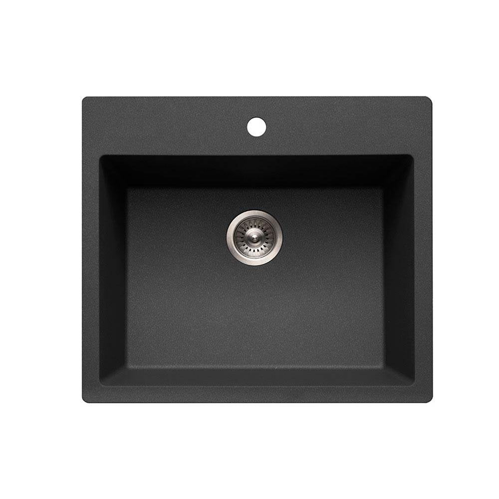 Hamat - SiOStone 25'' Granite Topmount Single Bowl Kitchen Sink, Black - Black