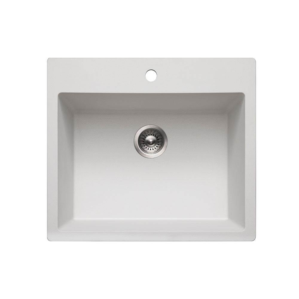 Hamat - SiOStone 25'' Granite Topmount Single Bowl Kitchen Sink, White - White