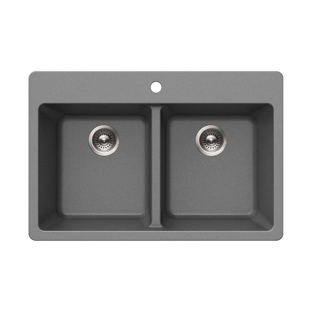 Hamat - SiOStone 33'' Granite Topmount 50/50 Double Bowl Kitchen Sink, Slate - Slate