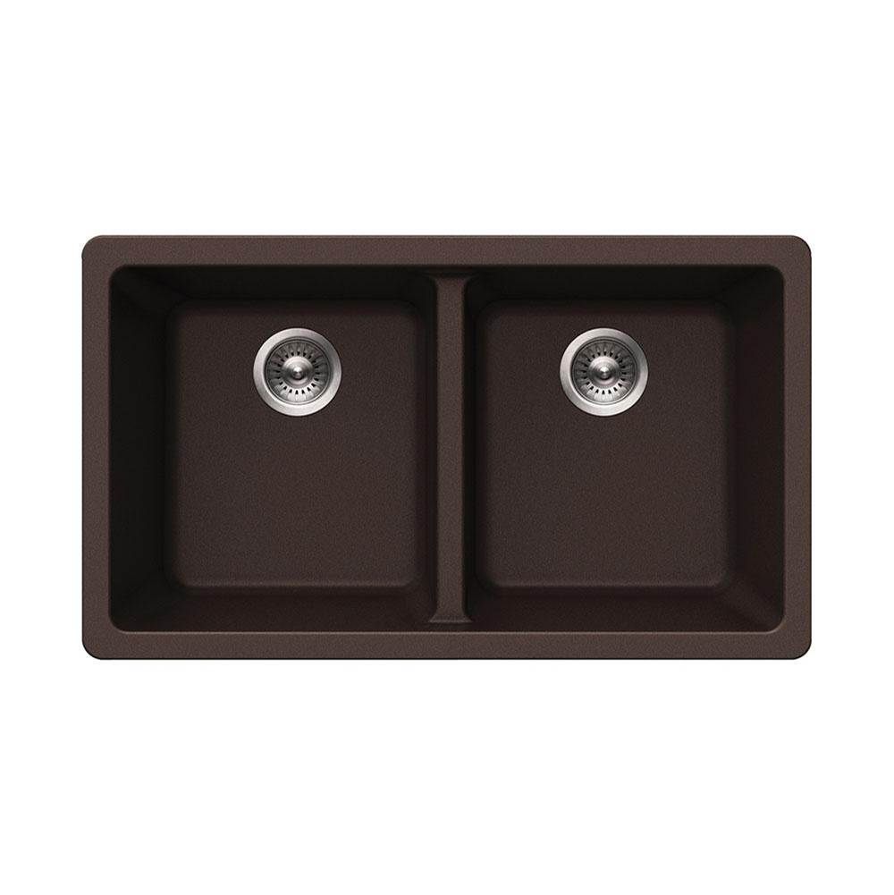 Hamat - SiOStone 31'' Granite Undermount 50/50 Double Bowl Kitchen Sink, Mocha - Mocha
