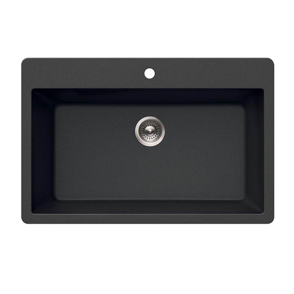 Hamat - SiOStone 33'' Granite Topmount Large Single Bowl Kitchen Sink, Black - Black