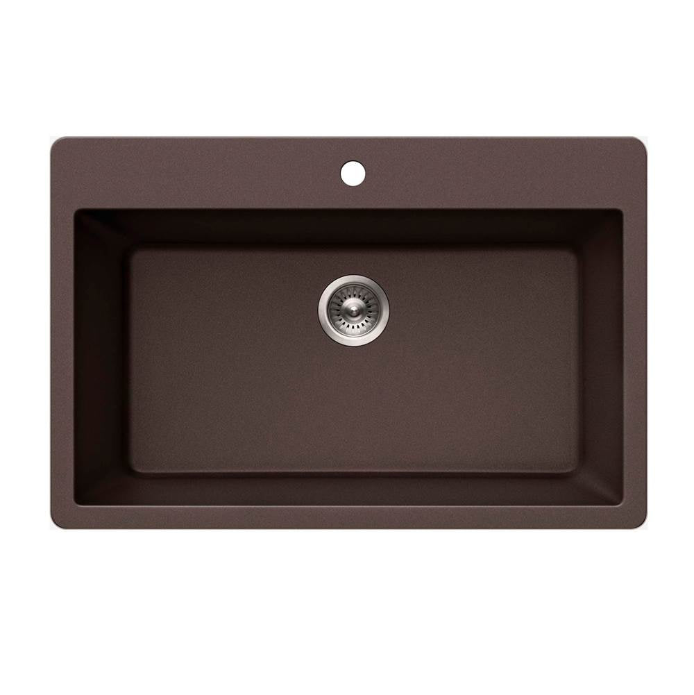 Hamat - SiOStone 33'' Granite Topmount Large Single Bowl Kitchen Sink, Mocha - Mocha