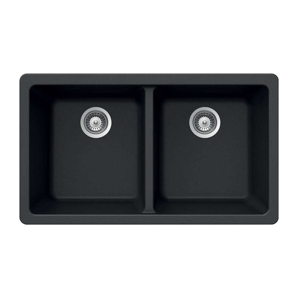 Hamat - SiOStone 33'' Granite Undermount 50/50 Double Bowl Kitchen Sink, Black - Black