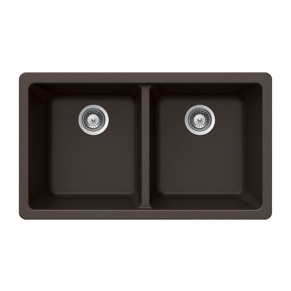 Hamat - SiOStone 33'' Granite Undermount 50/50 Double Bowl Kitchen Sink, Mocha - Mocha