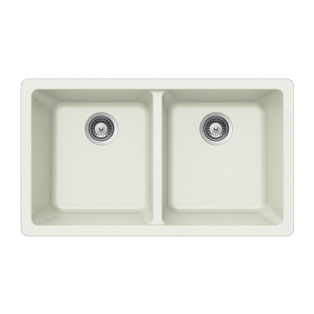 Hamat - SiOStone 33'' Granite Undermount 50/50 Double Bowl Kitchen Sink, White - White