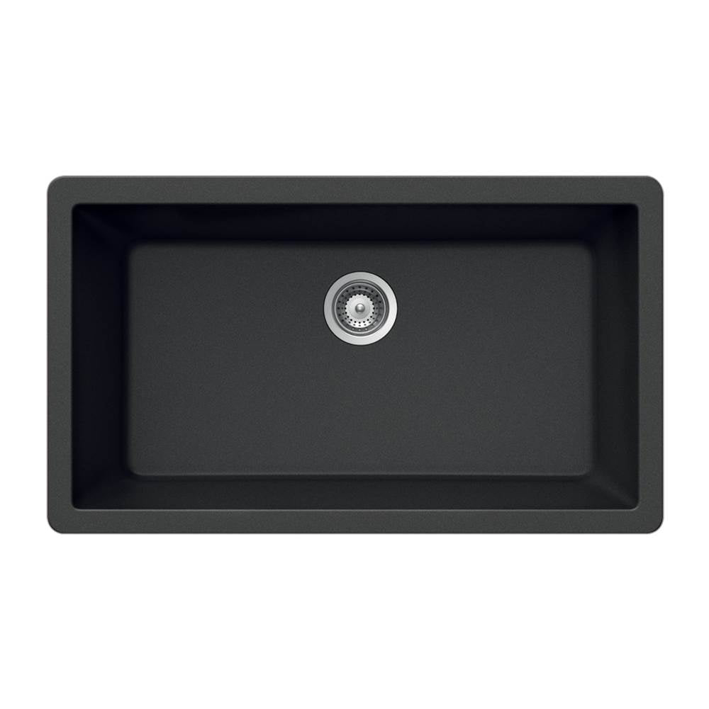 Hamat - SiOStone 33'' Granite Undermount Large Single Bowl Kitchen Sink, Black - Black