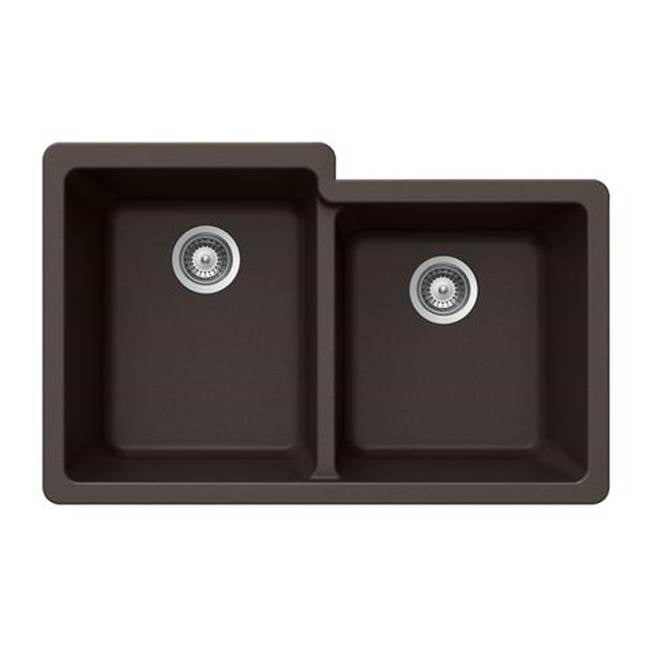 Hamat - SiOStone 33'' Granite Undermount 60/40 Double Bowl Kitchen Sink, Mocha - Mocha
