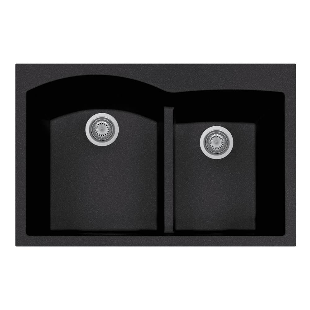 Hamat - SiOStone 33'' Topmount Double Bowl Granite Kitchen Sink, Black - Black
