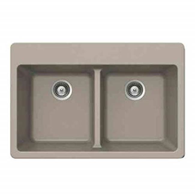 Hamat - SiOStone 33'' Topmount 50/50 Double Bowl Kitchen Sink, Taupe - Taupe