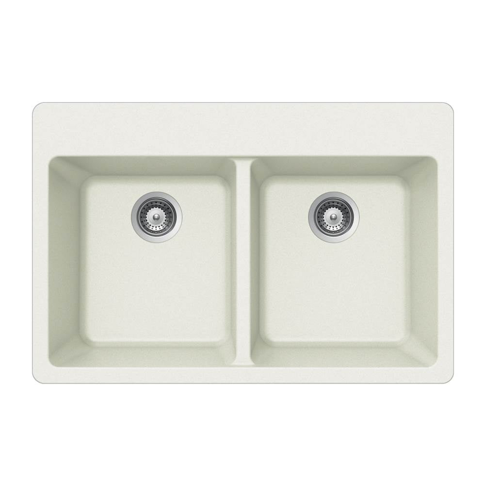Hamat - SiOStone 33'' Topmount 50/50 Double Bowl Kitchen Sink, White - White