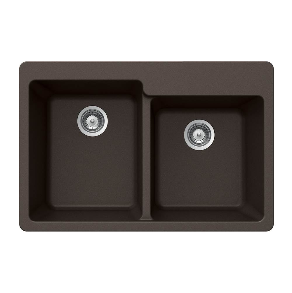 Hamat - SiOStone 33'' Granite Topmount 60/40 Double Bowl Kitchen Sink, Mocha - Mocha