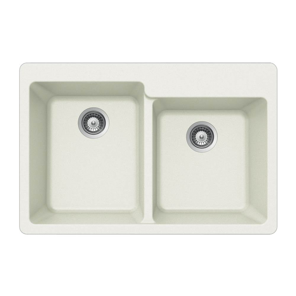 Hamat - SiOStone 33'' Granite Topmount 60/40 Double Bowl Kitchen Sink, White - White