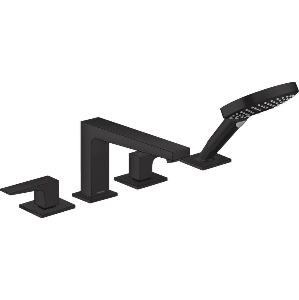 Hansgrohe - Metropol 4-Hole Roman Tub Set Trim with Lever Handles and 1.75 GPM Handshower in Matte Black - Matte Black