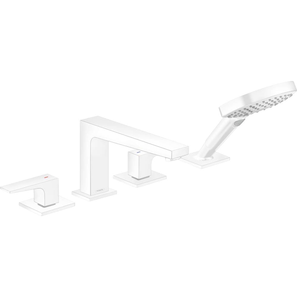 Hansgrohe - Metropol 4-Hole Roman Tub Set Trim with Lever Handles and 1.75 GPM Handshower in Matte White - Matte White