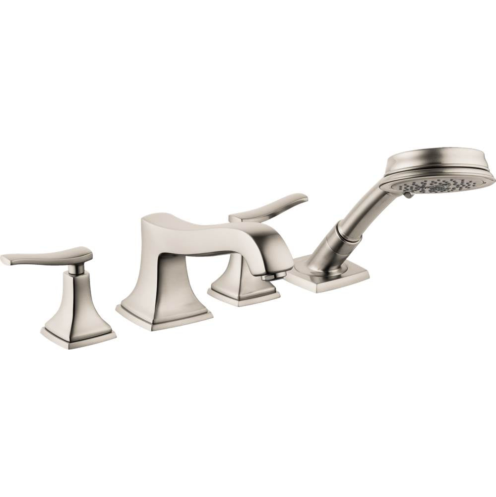 Hansgrohe - Metropol Classic 4-Hole Roman Tub Set Trim with Lever Handles and 1.8 GPM Handshower in Brushed Nickel - Brushed Nickel