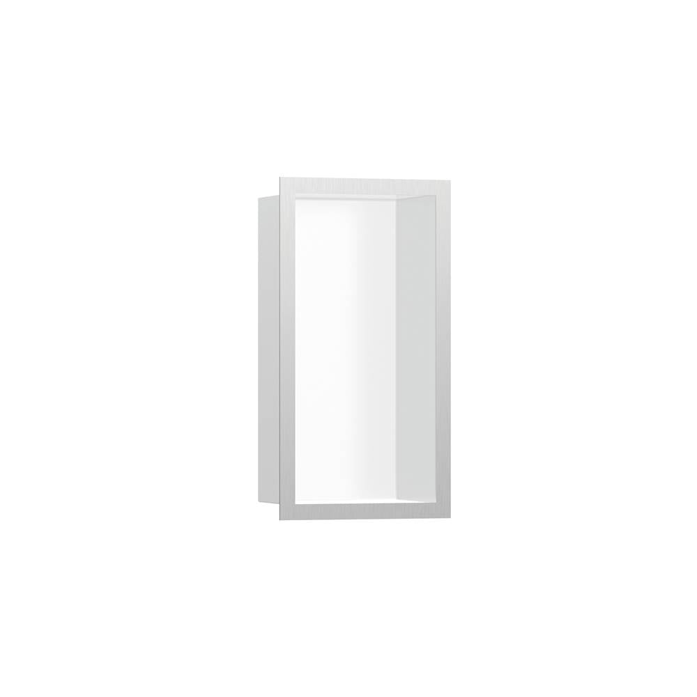 Hansgrohe - XtraStoris Individual Wall Niche Matte White with Design Frame 12''x 6''x 4'' in Brushed Stainless Steel - Brushed Stainless Steel