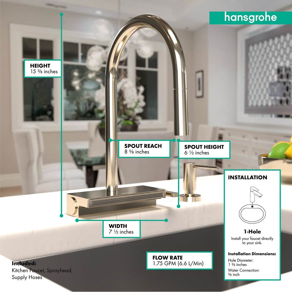 Aquno Select HighArc Kitchen Faucet, 3-Spray Pull-Down, 1.75 GPM in Chrome